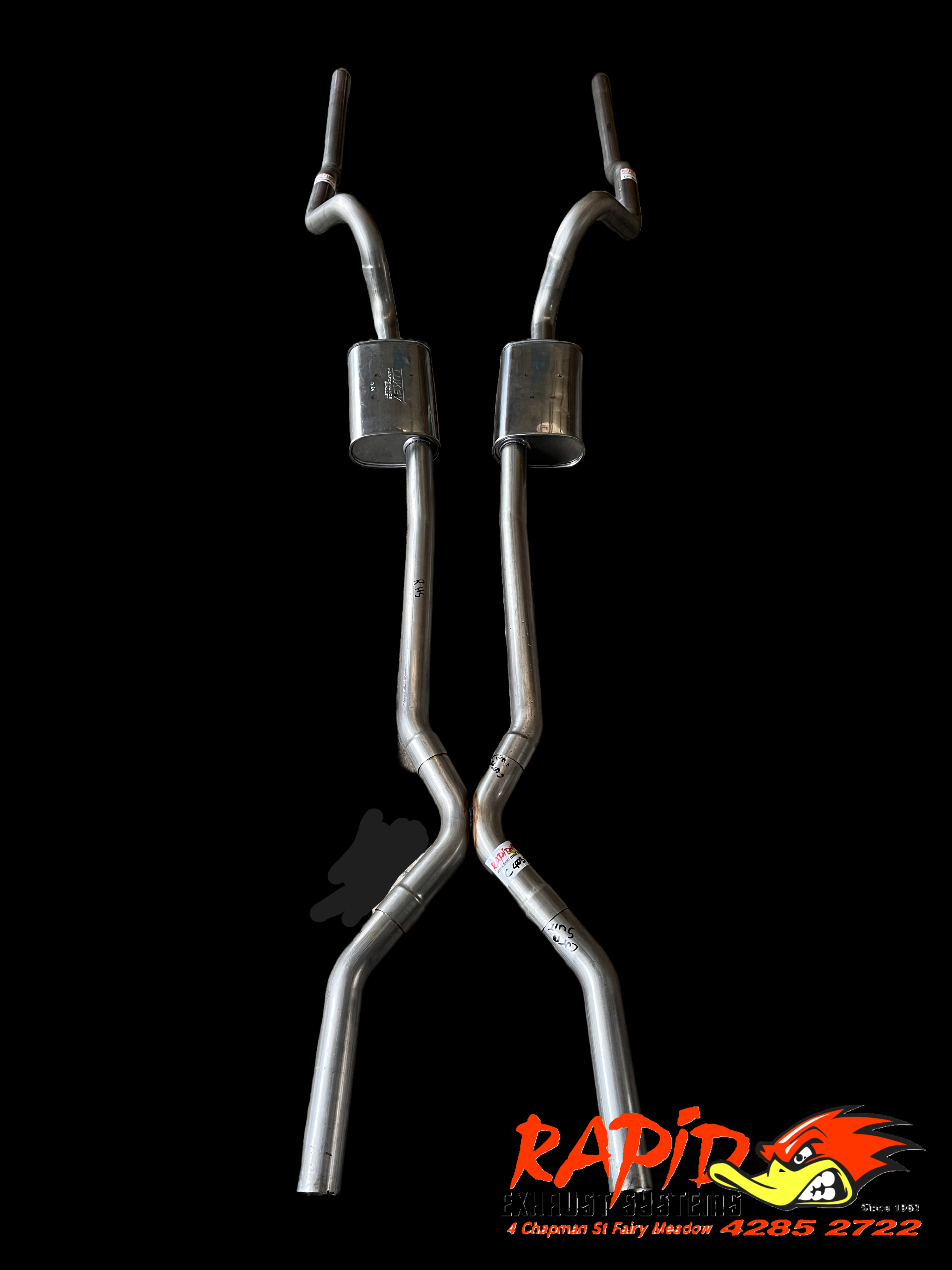 Ford Falcon XR, XT, XW, XY 2 1/2" Dual extractor back mandrel bent 409 S/S sports exhaust system with X pipe