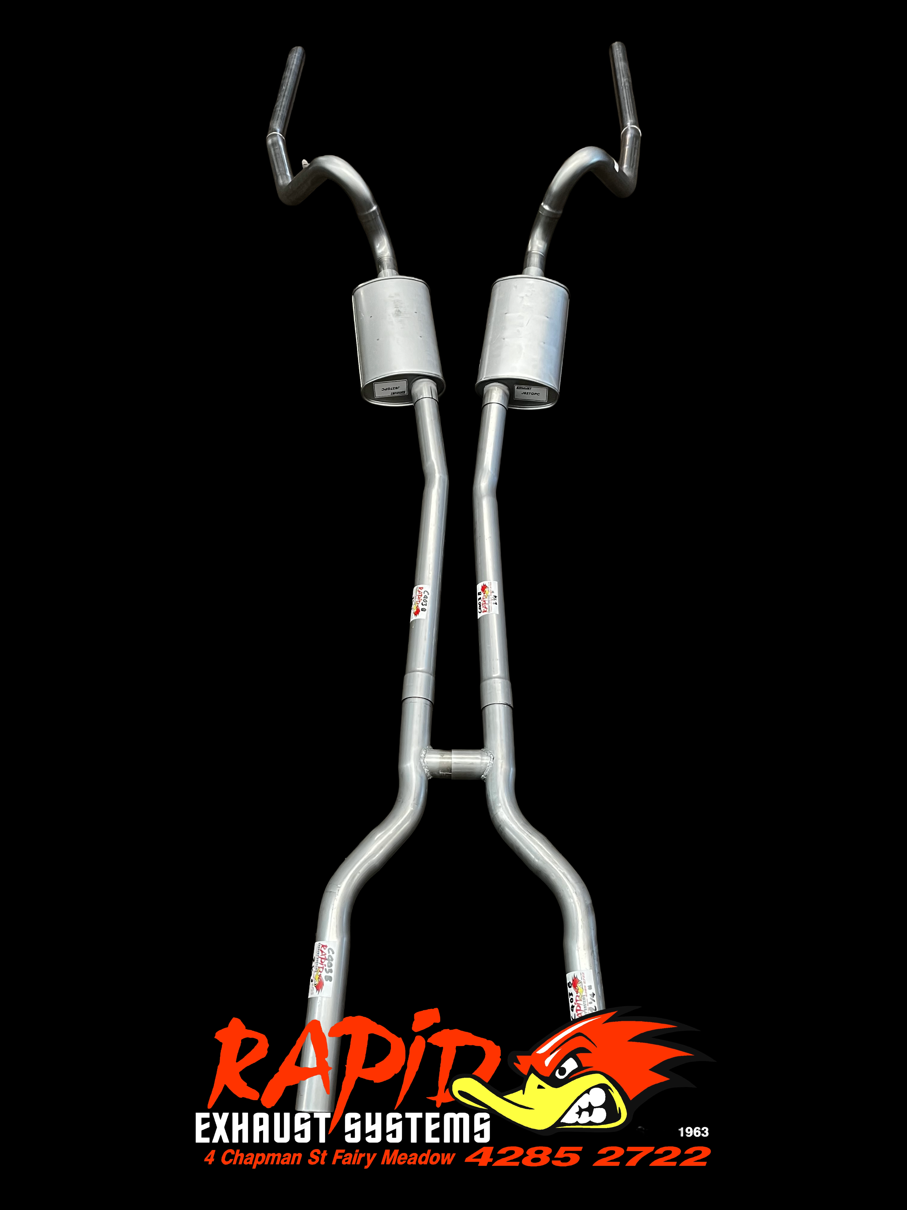 FORD XR, XT, XW, XY (V8) Sedan 2 1/4" Dual Sports Exhaust with b/pipe